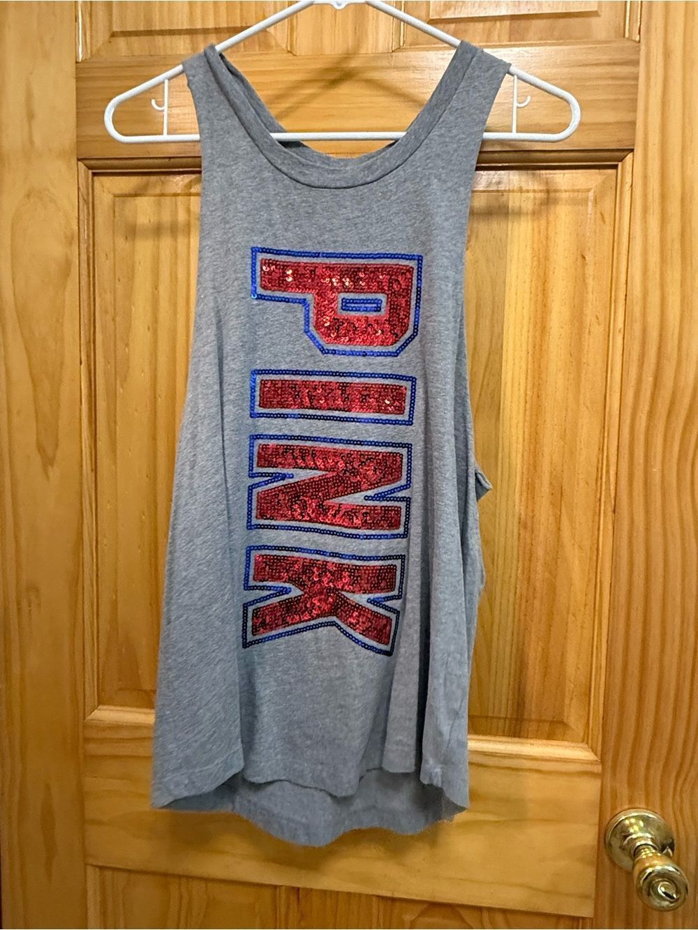 Victoria’s Secret PINK Gray Tank Top with Red Sequin 'PINK' Accent size S
